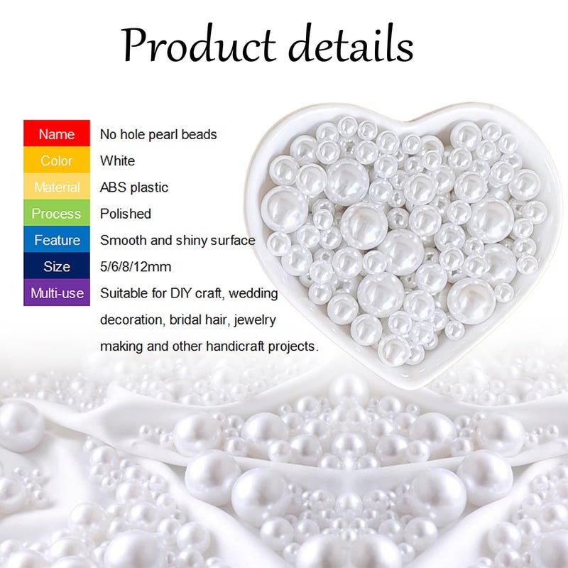 Cymtoo Lifestyle-cat 4 Size 330pcs Assorted Pearls Beads No Holes White Pearls Beads 5mm, 6mm, 8mm, 12mm Pearls for DIY, Table Scatter, Wedding, Birthday Party, Home Decoration - Image 2